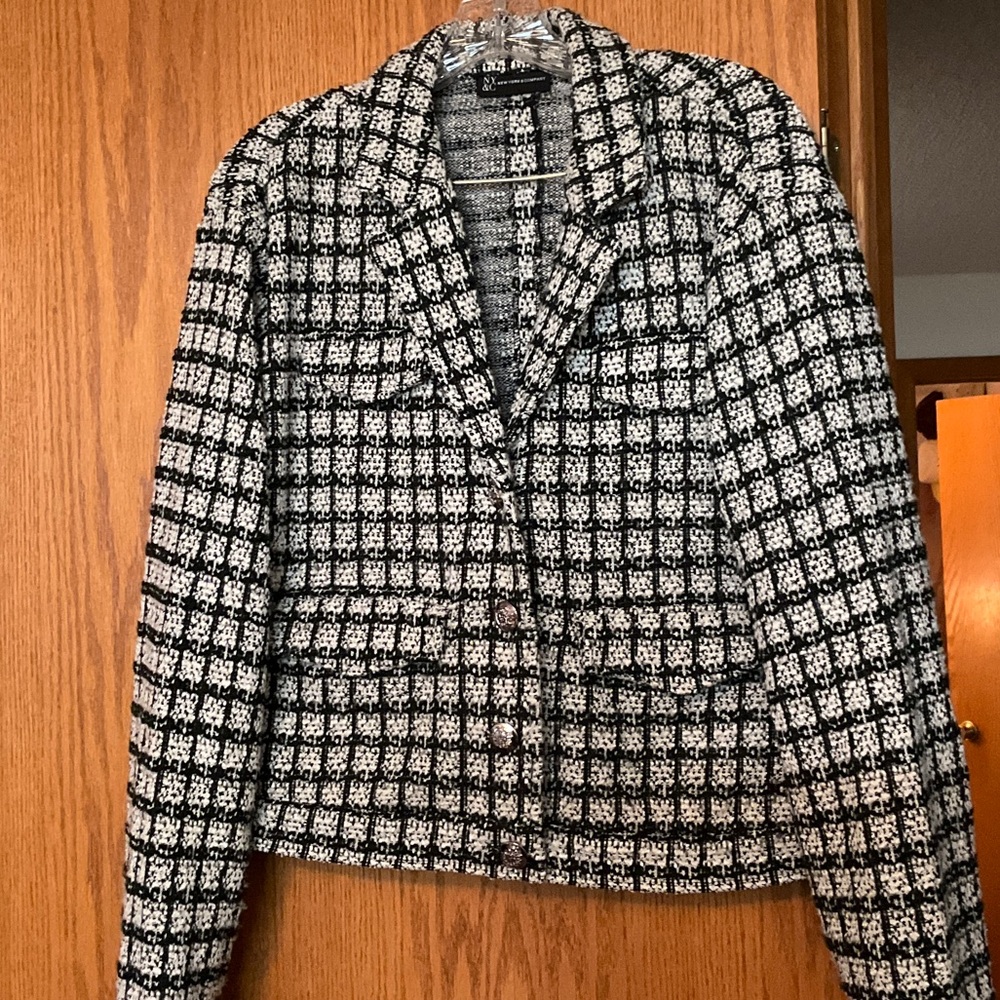 New York & Company Black and White checked Boucle Blazer